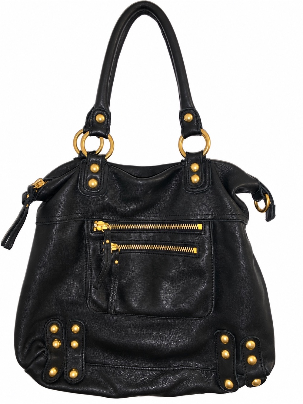 LINEA PELLE Black Leather Shoulder Bag with Gold Hardware - Picture 2 of 5